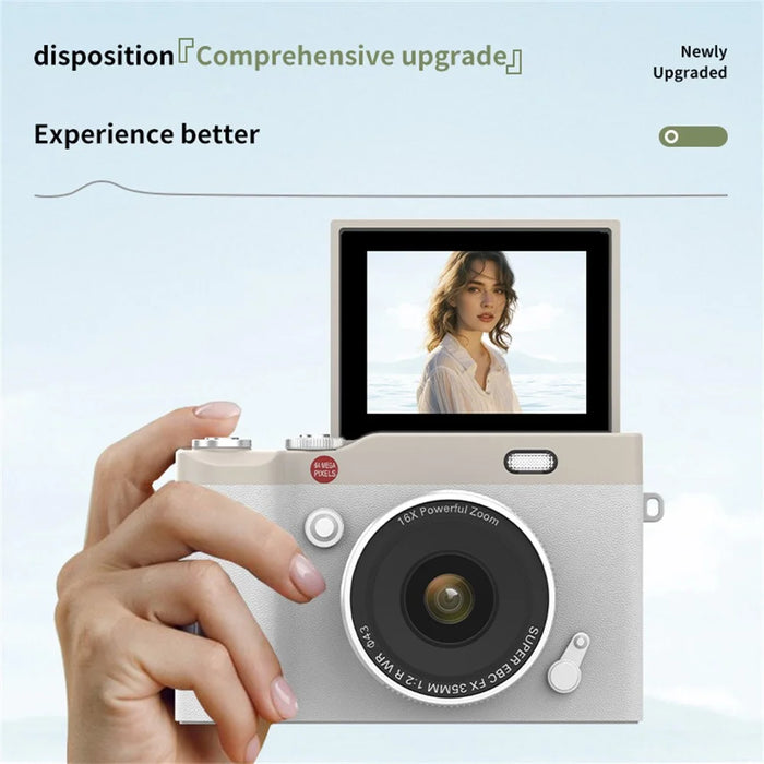 Y02 2.4 Inch Flip Screen Digital Camera for Students Retro CCD Video Recorder with Lanyard - White - 3