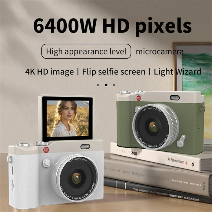 Y02 2.4 Inch Flip Screen Digital Camera for Students Retro CCD Video Recorder with Lanyard - White - 4