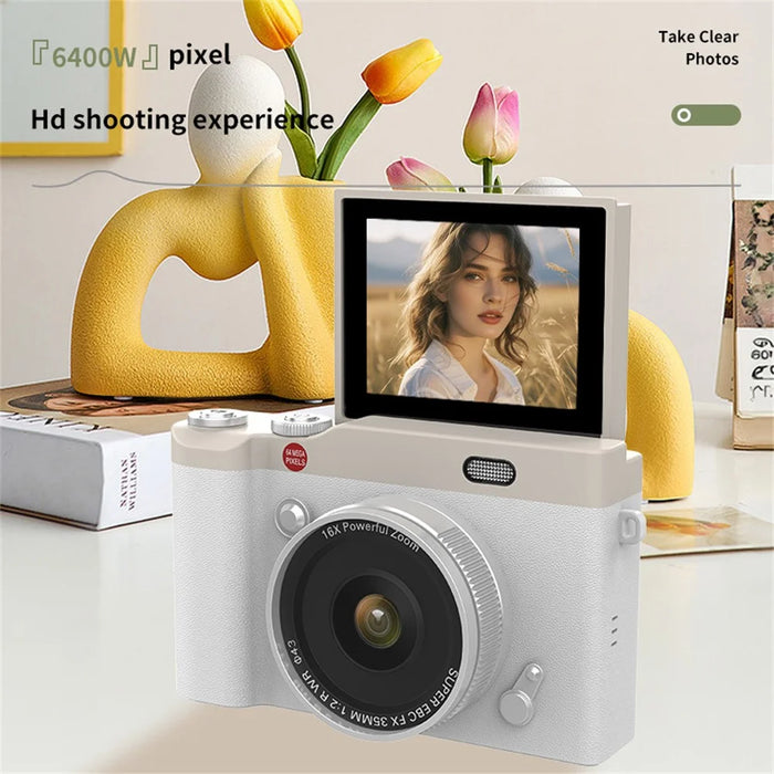 Y02 2.4 Inch Flip Screen Digital Camera for Students Retro CCD Video Recorder with Lanyard - White - 5