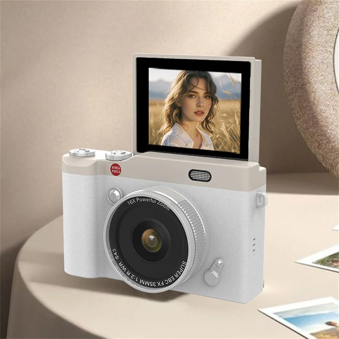 Y02 2.4 Inch Flip Screen Digital Camera for Students Retro CCD Video Recorder with Lanyard - White - 7