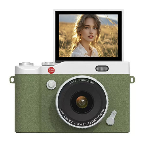 Y02 2.4 Inch Flip Screen Digital Camera for Students Retro CCD Video Recorder with 32GB Card + Card Reader - Green - 1