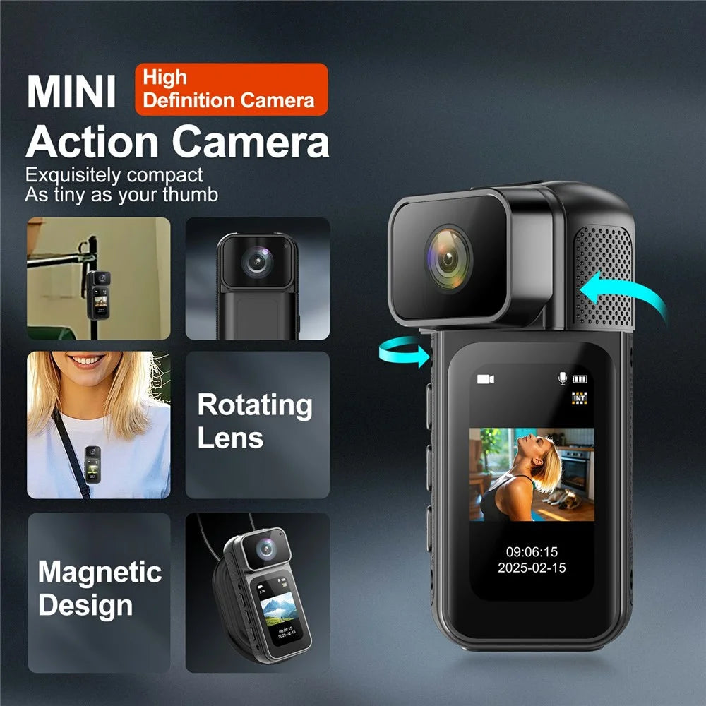 S80 Thumb Camera 2.7K Ultra HD 180 Degree Rotatable Lens 1.47 Inch IPS Screen WiFi Action Camera with 32G Memory Card - Black - 2