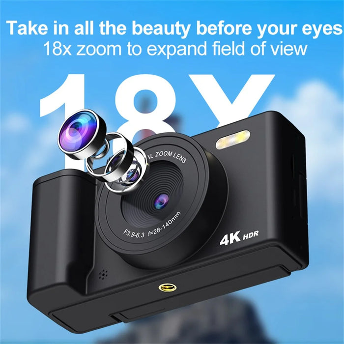 H01 2.8 Inch Flip Screen Digital Camera 18X Zoom HD Video Recording CCD Camera with 32G Memory Card + Card Reader - Black - 6
