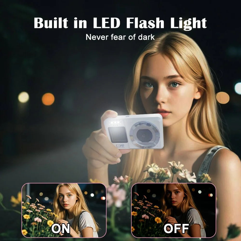 CV04 Portable Digital Camera Dual Screen HD Video Recording CCD Auto Focus Camera with 32G Card + Card Reader - White - 3
