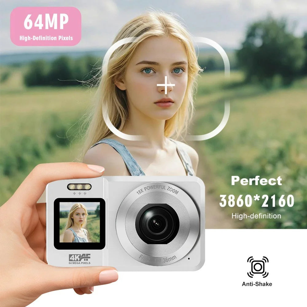 CV04 Portable Digital Camera Dual Screen HD Video Recording CCD Auto Focus Camera with 32G Card + Card Reader - White - 4