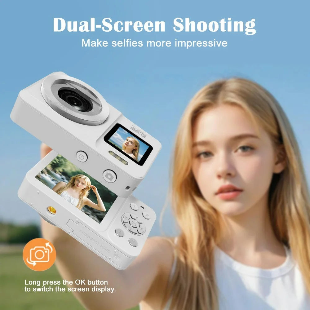 CV04 Portable Digital Camera Dual Screen HD Video Recording CCD Auto Focus Camera with 32G Card + Card Reader - White - 5