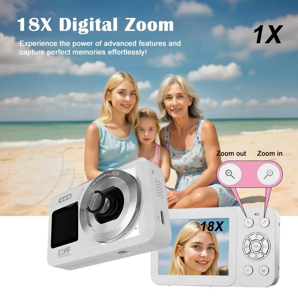 CV04 Portable Digital Camera Dual Screen HD Video Recording CCD Auto Focus Camera with 32G Card + Card Reader - White - 6