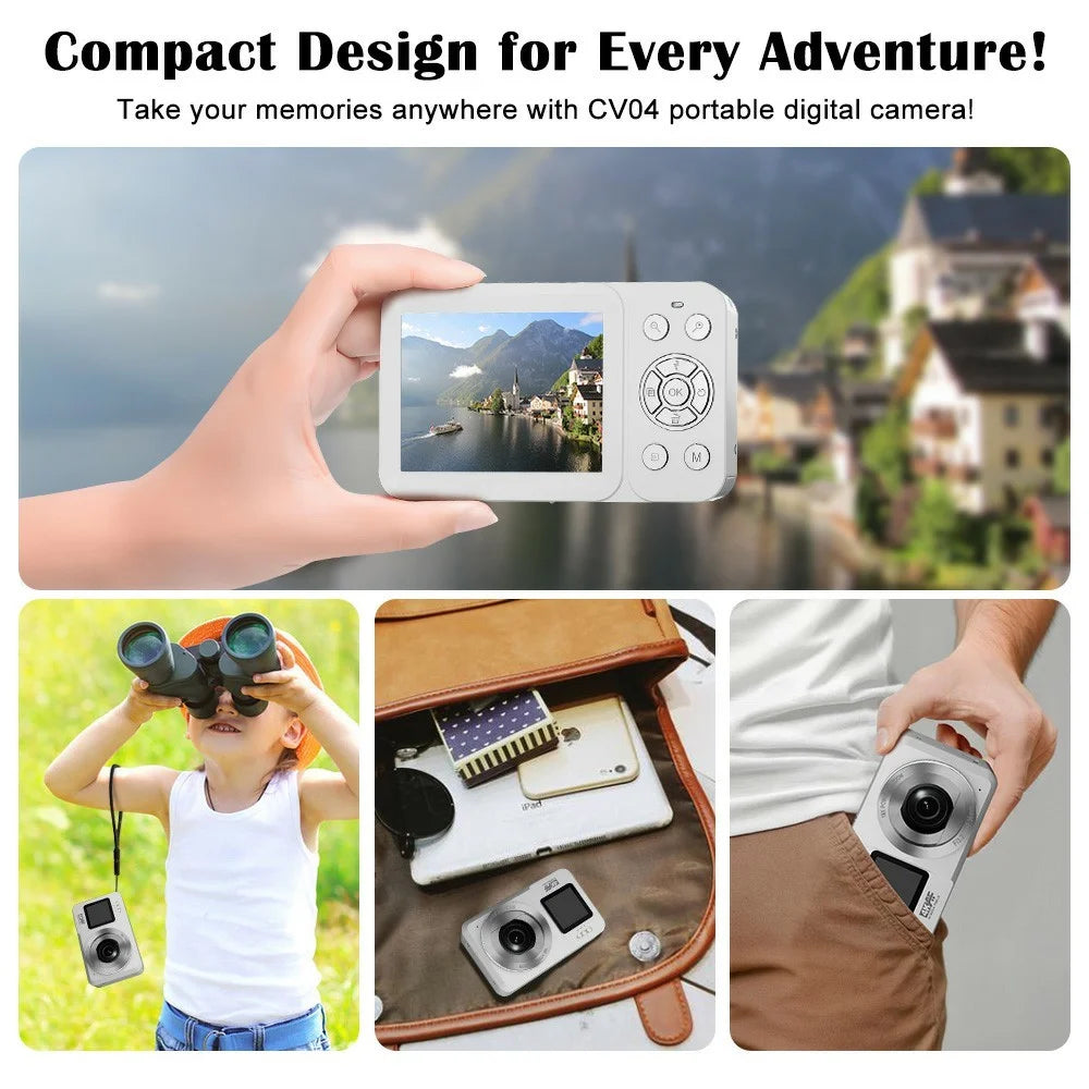 CV04 Portable Digital Camera Dual Screen HD Video Recording CCD Auto Focus Camera with 32G Card + Card Reader - White - 7