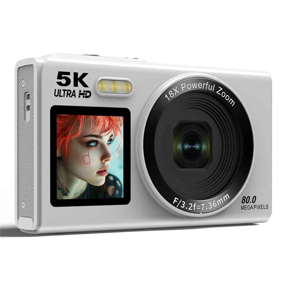 S150 Pro 5K Digital Camera Dual Screen Built-in Flash 18X Digital Zoom 80MP WiFi Camcorder with 32G TF Card - White - 1
