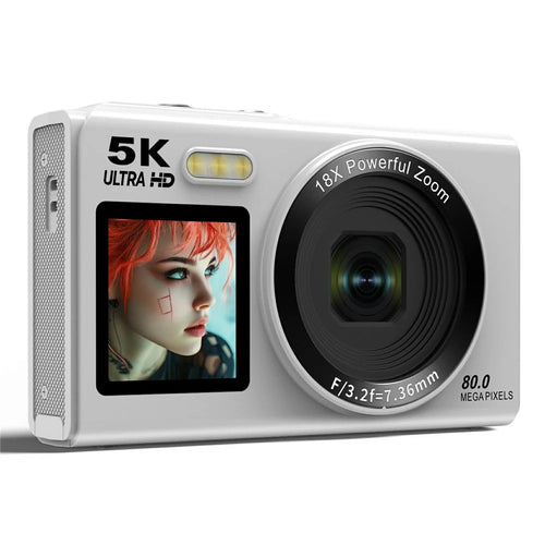 S150 Pro 5K Digital Camera Dual Screen Built-in Flash 18X Digital Zoom 80MP WiFi Camcorder with 32G TF Card - White - 1