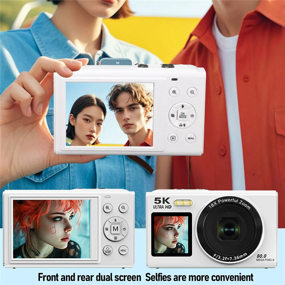S150 Pro 5K Digital Camera Dual Screen Built-in Flash 18X Digital Zoom 80MP WiFi Camcorder with 32G TF Card - White - 3