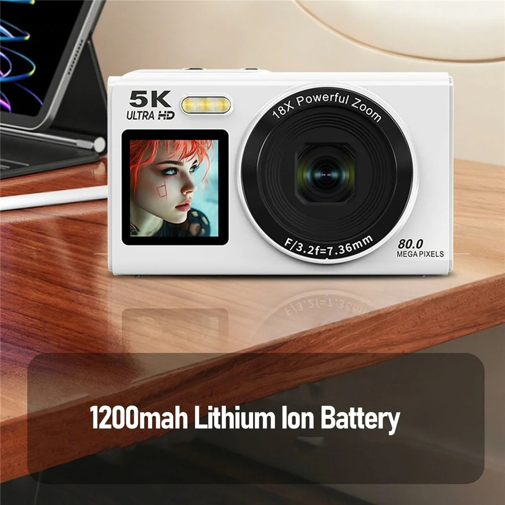 S150 Pro 5K Digital Camera Dual Screen Built-in Flash 18X Digital Zoom 80MP WiFi Camcorder with 32G TF Card - White - 5