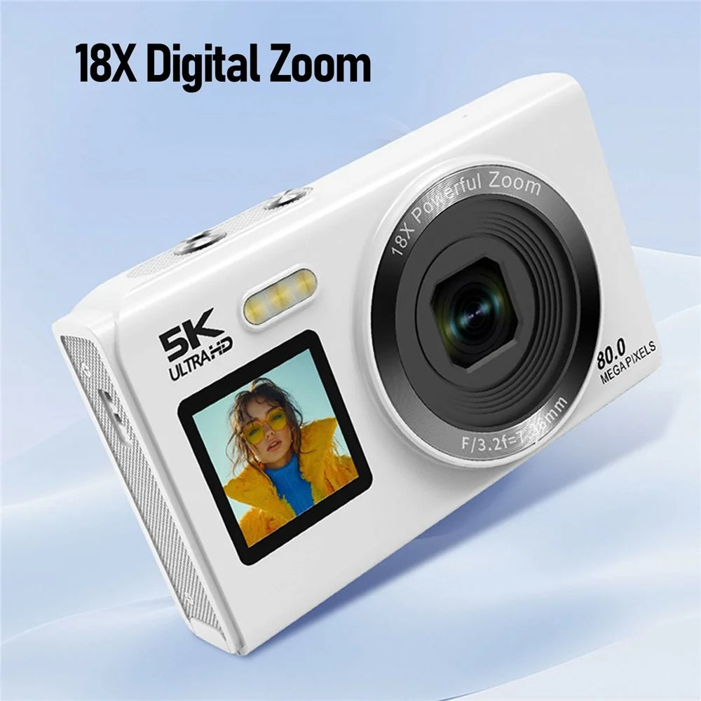 S150 Pro 5K Digital Camera Dual Screen Built-in Flash 18X Digital Zoom 80MP WiFi Camcorder with 32G TF Card - White - 6