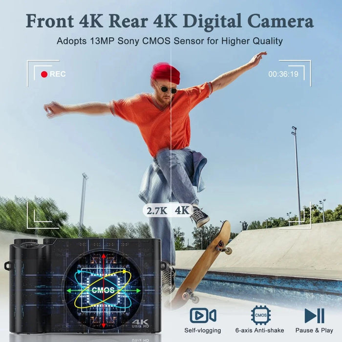 DC101L-AF 4K Digital Camera Home Outdoor Shooting Mirrorless Camera with 32GB Memory Card - Black - 6