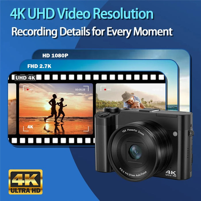 DC218L Beginners 4K 64MP Digital Camera Dual Lens 16X Zoom Autofocus Camera with 32G Memory Card - 2