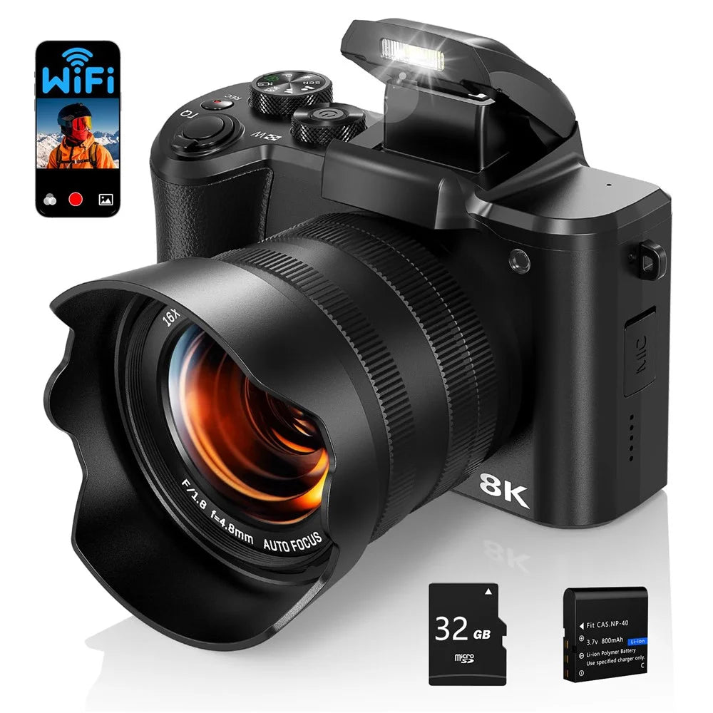 DC226 Students Entry-Level Digital Camera 48MP Sensor 8K HD Video Selfie Camera with 32GB Memory Card - EU Plug - 1