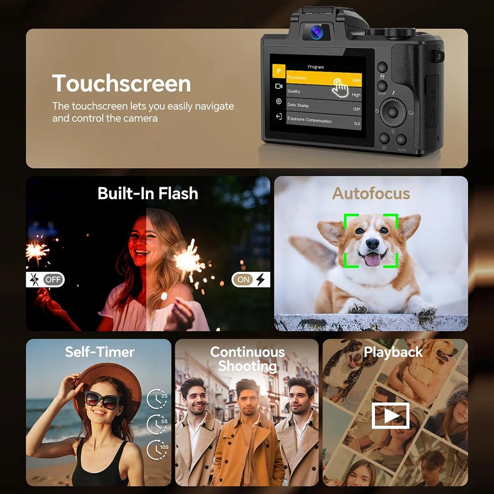 DC226 Students Entry-Level Digital Camera 48MP Sensor 8K HD Video Selfie Camera with 32GB Memory Card - EU Plug - 5