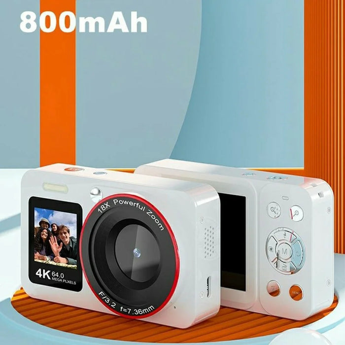CV01 Digital Camera 2.8 Inch Rear + 1.4 Inch Front Dual Screen 4K Ultra HD 64MP CCD Video Recorder, with 32GB Card + Card Reader - White - 6