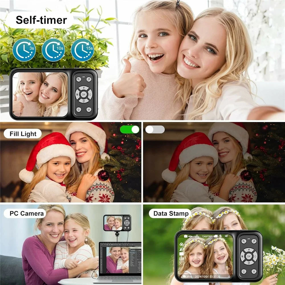 CV02 Digital Camera 2.8 + 1.4 Inch Dual Screen 4K Video Recorder 18X Digital Zoom Portable 64MP CCD - 2