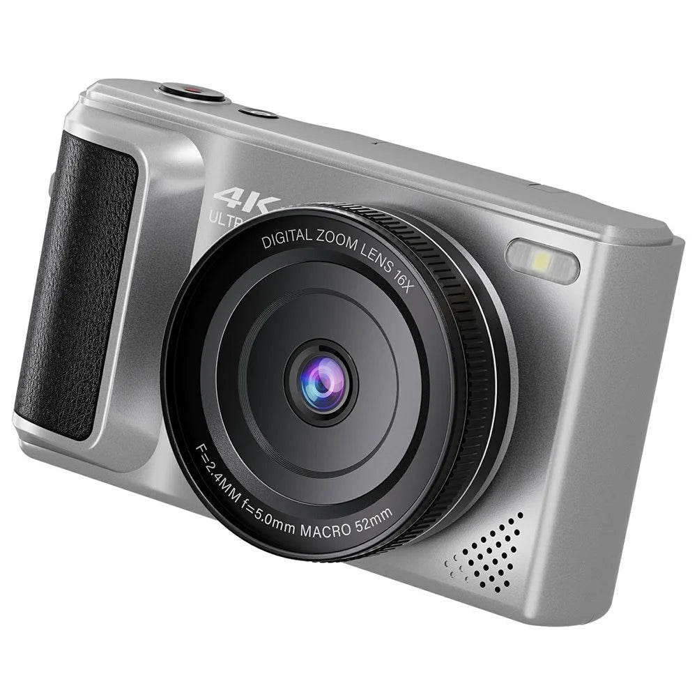 M3 Digital Camera 2.8 Inch HD Flip Screen Auto Focus 16x Digital Zoom 4K Video Recorder, with 32GB Card + Card Reader - Silver - 1