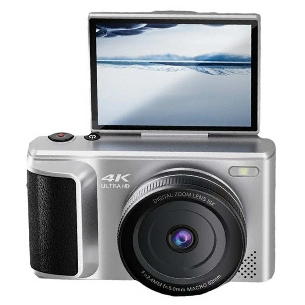 M3 Digital Camera 2.8 Inch HD Flip Screen Auto Focus 16x Digital Zoom 4K Video Recorder, with 32GB Card + Card Reader - Silver - 2