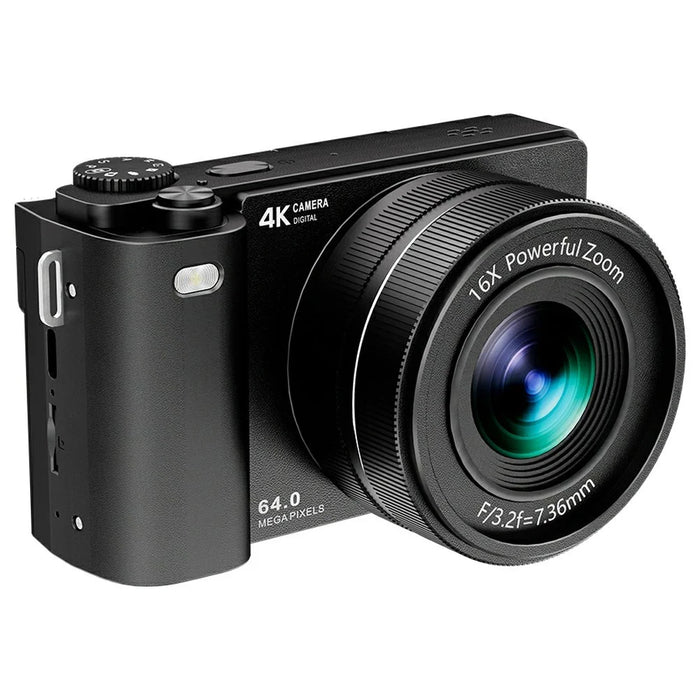 D1 2.8 Inch Flip Screen Portable Digital Camera 16X Zoom 4K UHD 64MP Video Recording Cam, with 32GB Card + Card Reader - Black - 1
