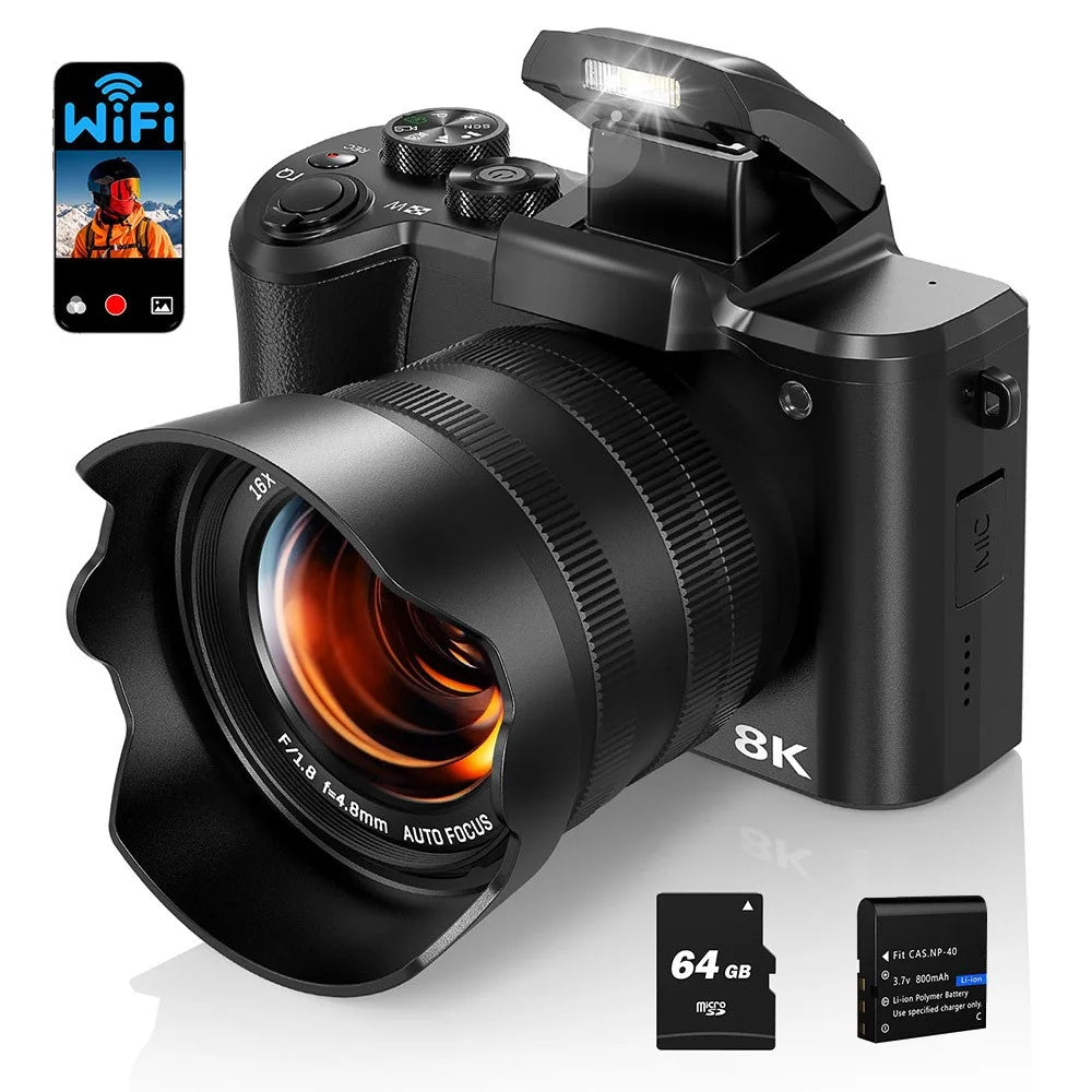 DC226 Students Entry-Level Digital Camera 48MP Sensor 8K HD Video Selfie Camera with 64GB Memory Card - EU Plug - 1