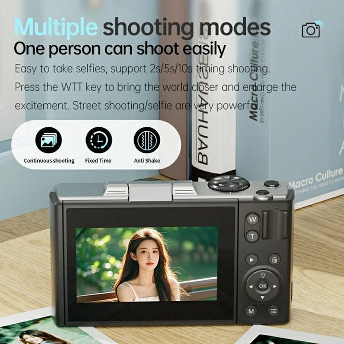 M25 3.0 Inch Flip Screen 4K 64MP Portable Digital Camera HD Video Recording CCD, with 32GB Card + Card Reader - 4