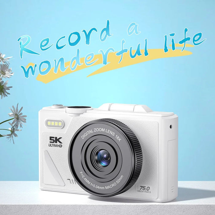 W1 3.0 Inch Flip Screen 18X Digital Zoom Digital Camera 5K Video Recorder with LED Flash, with 32GB Card + Card Reader - Black - 4