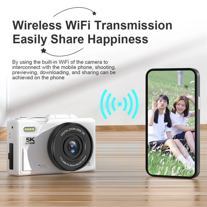 W1 3.0 Inch Flip Screen 18X Digital Zoom Digital Camera 5K Video Recorder with LED Flash, with 32GB Card + Card Reader - Black - 5