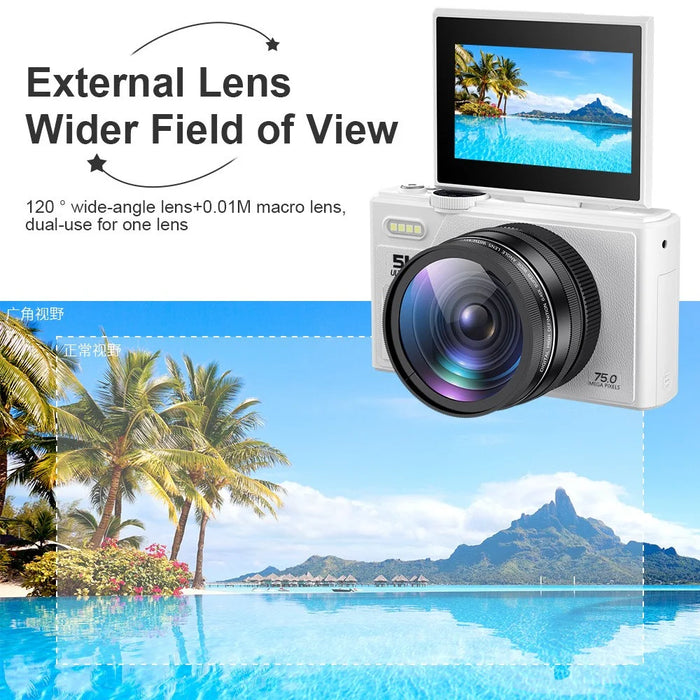 W1 3.0 Inch Flip Screen 18X Digital Zoom Digital Camera 5K Video Recorder with LED Flash, with 32GB Card + Card Reader - Black - 7