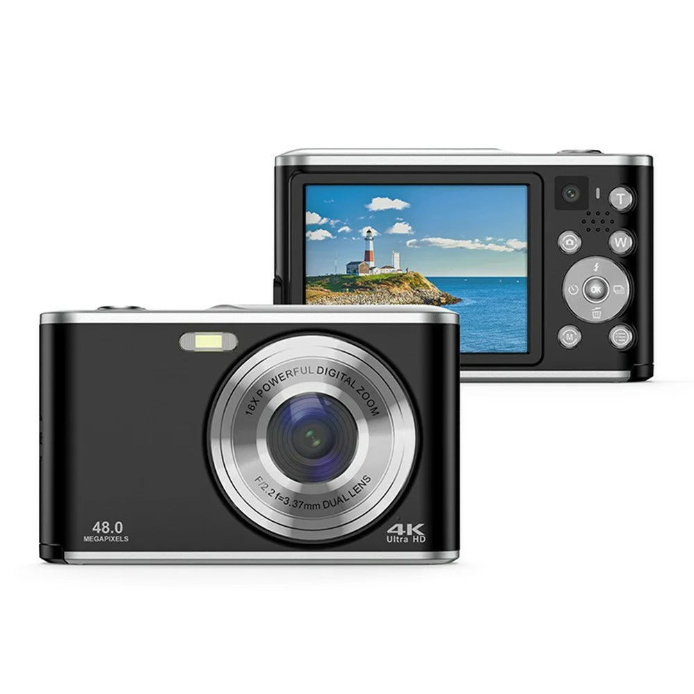 DC306L-AF Dual Lens HD Digital Camera Auto Focus 16X Zoom Vlogging Camera for Teens, with 32GB Card - Black - 1