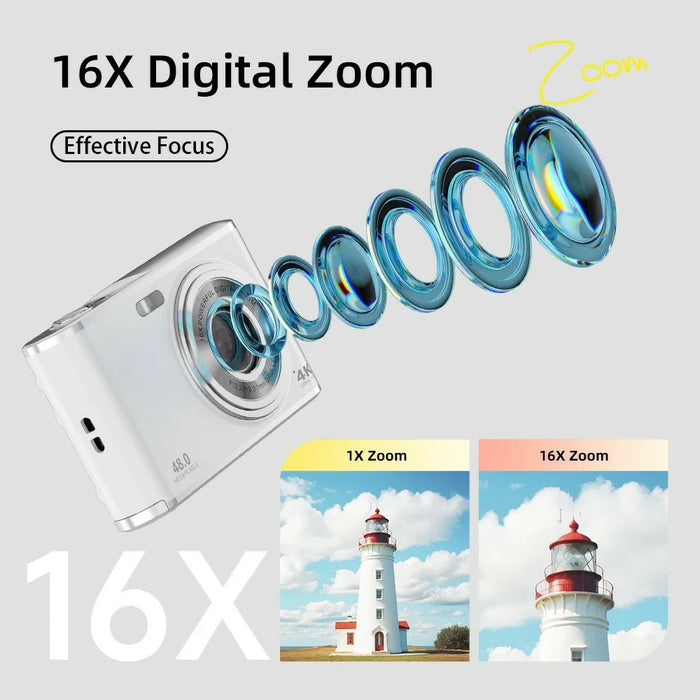 DC306L-AF Dual Lens HD Digital Camera Auto Focus 16X Zoom Vlogging Camera for Teens, with 32GB Card - Black - 4