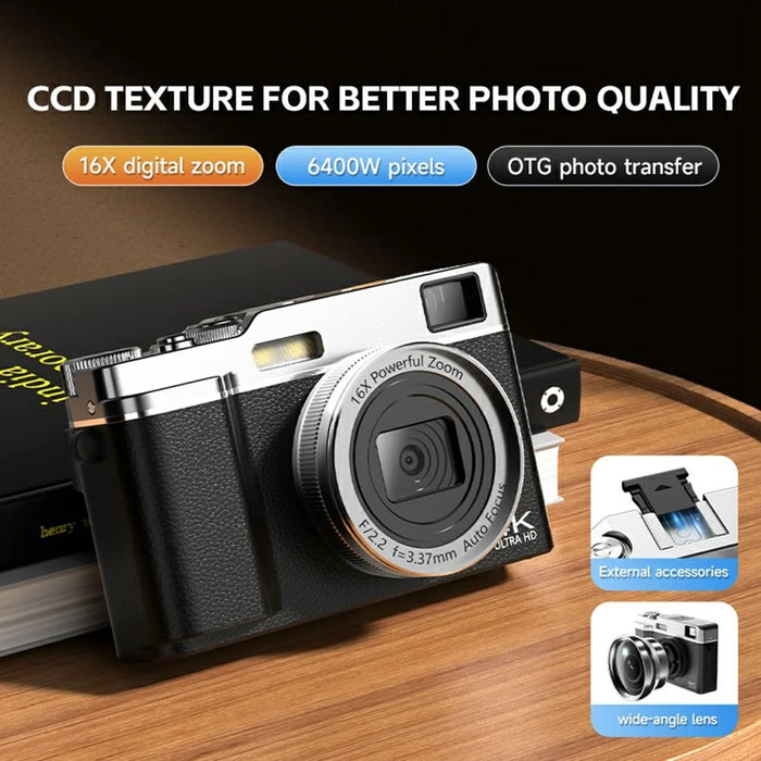 M22 2.8 Inch IPS Screen Portable Digital Camera HD Photo Capture 16X Zoom Retro 4K Video Recorder, with 32GB Card + Card Reader - 5