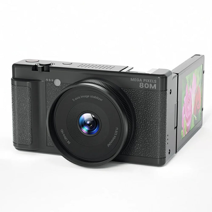FC003C 2.8 Inch IPS 270 Degree Flip Screen Digital Camera with LED Flash 18X Digital Zoom 5K HD Video Recorder - Black - 1