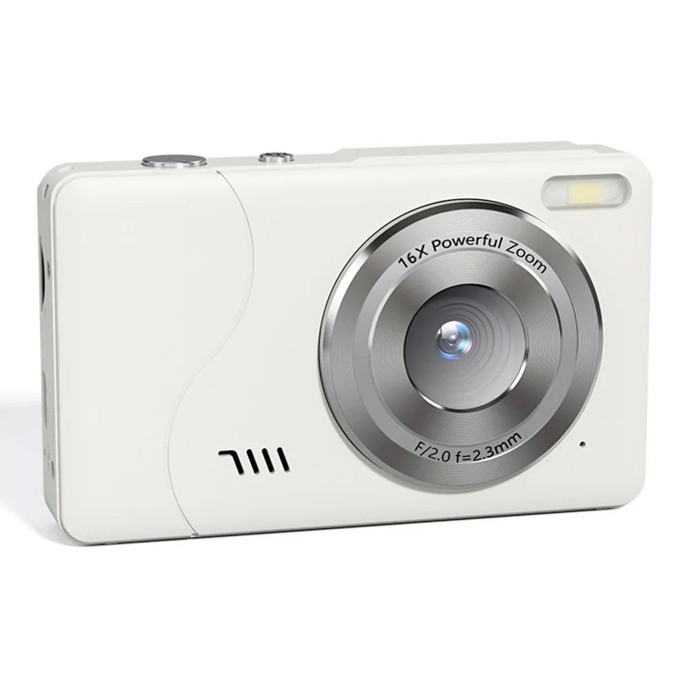 FC002S 2.4 Inch HD Screen Digital Camera 16x Digital Zoom Portable 1080P HD Video Recording CCD Built In LED Flash - White - 1