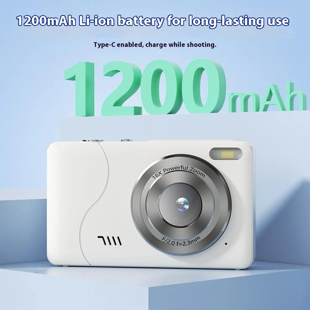 FC002S 2.4 Inch HD Screen Digital Camera 16x Digital Zoom Portable 1080P HD Video Recording CCD Built In LED Flash - White - 5