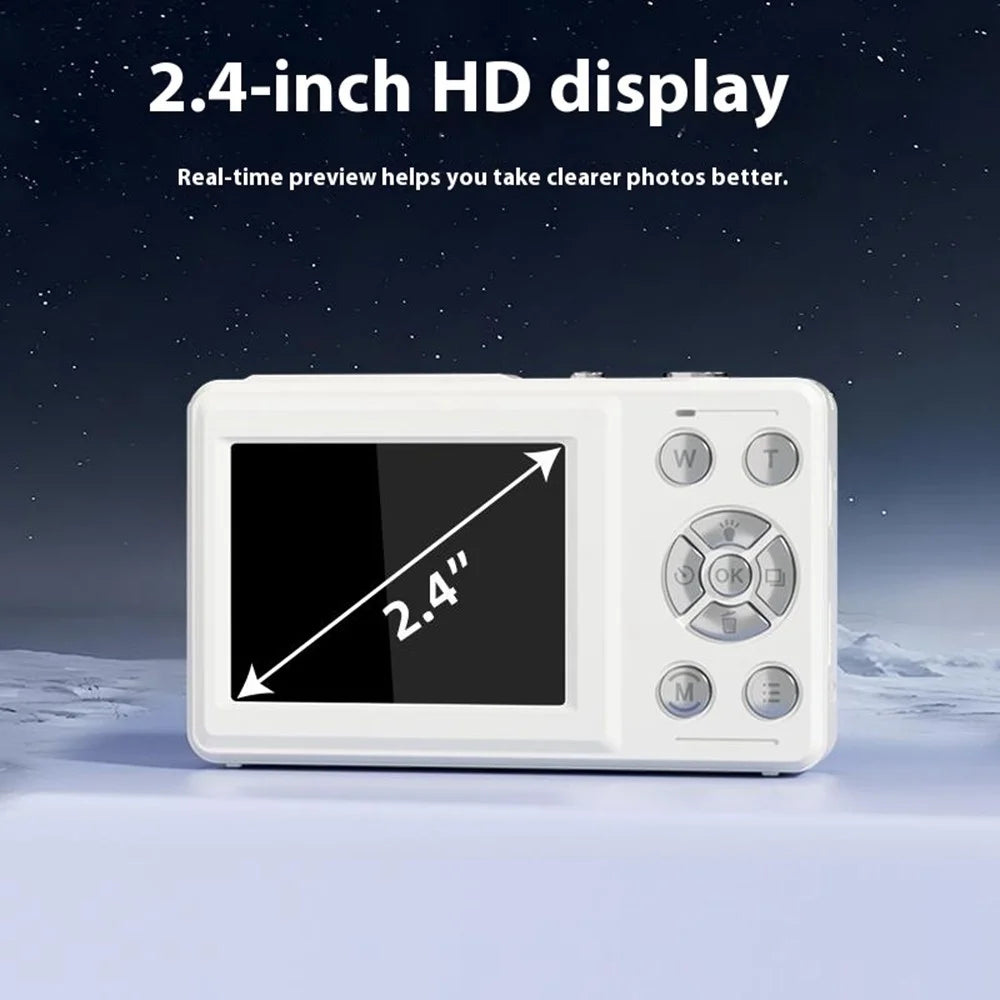 FC002S 2.4 Inch HD Screen Digital Camera 16x Digital Zoom Portable 1080P HD Video Recording CCD Built In LED Flash - White - 6