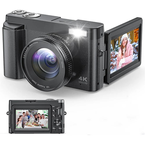 DC101 3.0 Inch Flip Screen Digital Camera 4K HD Video Recorder 16x Digital Zoom for Photography  /  Vlogging, with 64GB Card - 1