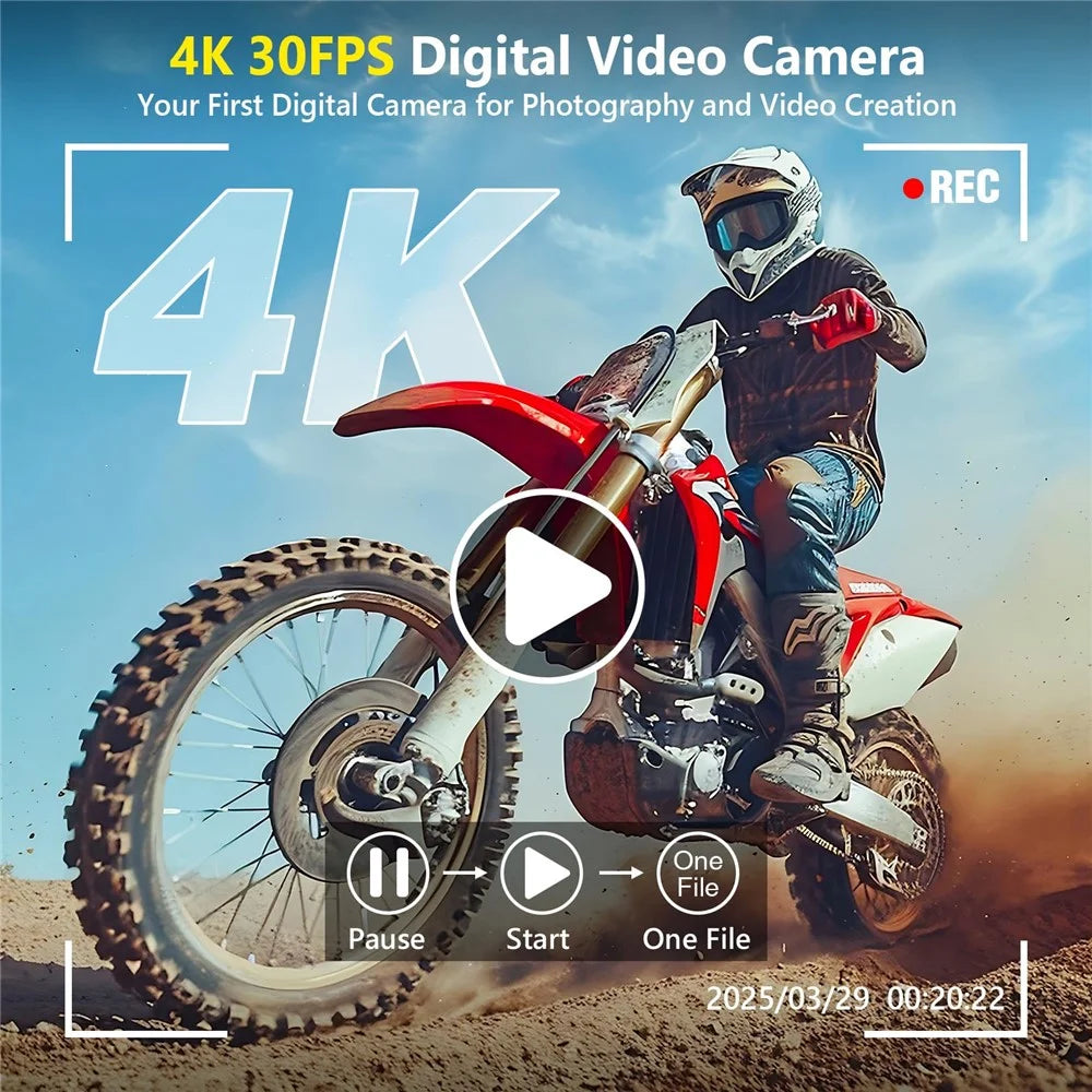 DC101 3.0 Inch Flip Screen Digital Camera 4K HD Video Recorder 16x Digital Zoom for Photography  /  Vlogging, with 64GB Card - 4