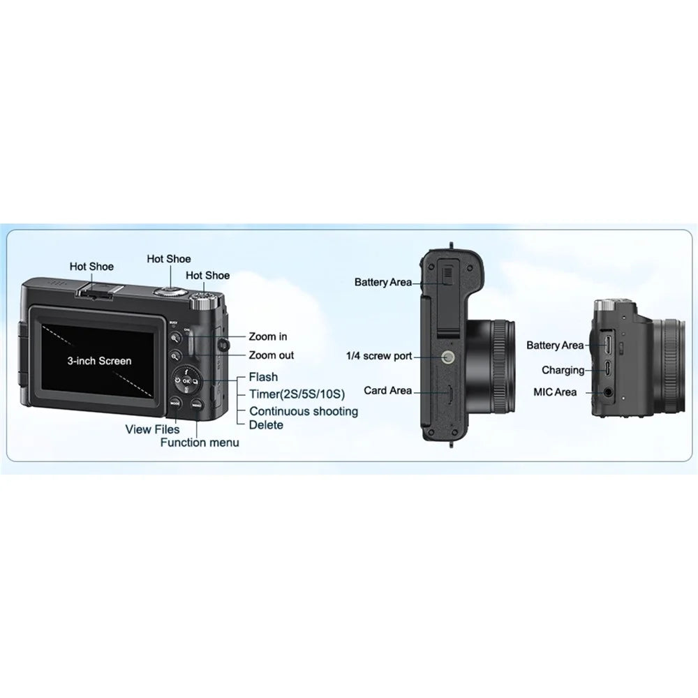 DC101 3.0 Inch Flip Screen Digital Camera 4K HD Video Recorder 16x Digital Zoom for Photography  /  Vlogging, with 64GB Card - 6