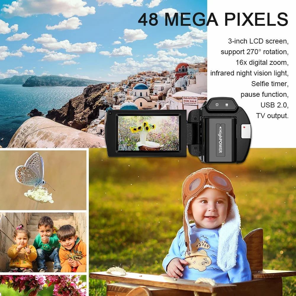 HDV-254KM 3.0 Inch Touch Screen 4K Digital Video Camera Ultra HD 48MP 16X Zoom IR Night Vision Cam - 7