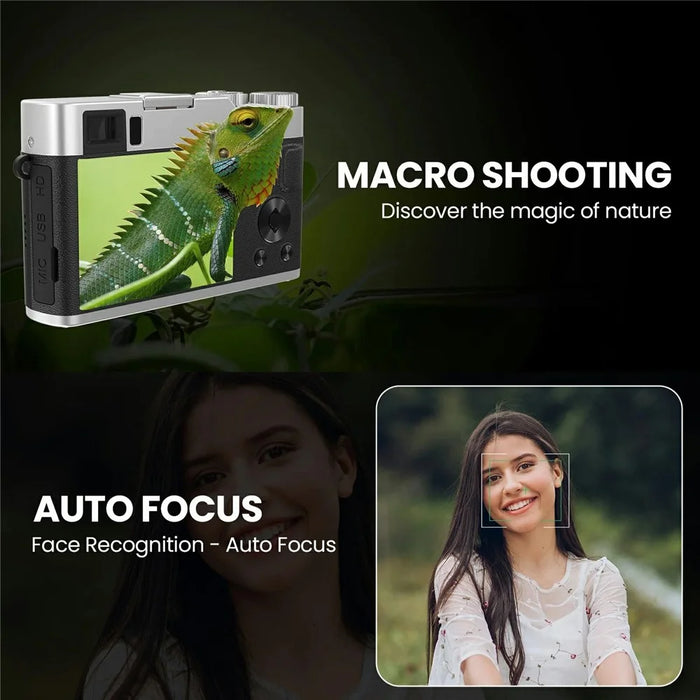 DC202L-AF Retro 4K Selfie Camera Photoflash Light Digital Camera with 32G TF Card for Kids Teens - Black - 3