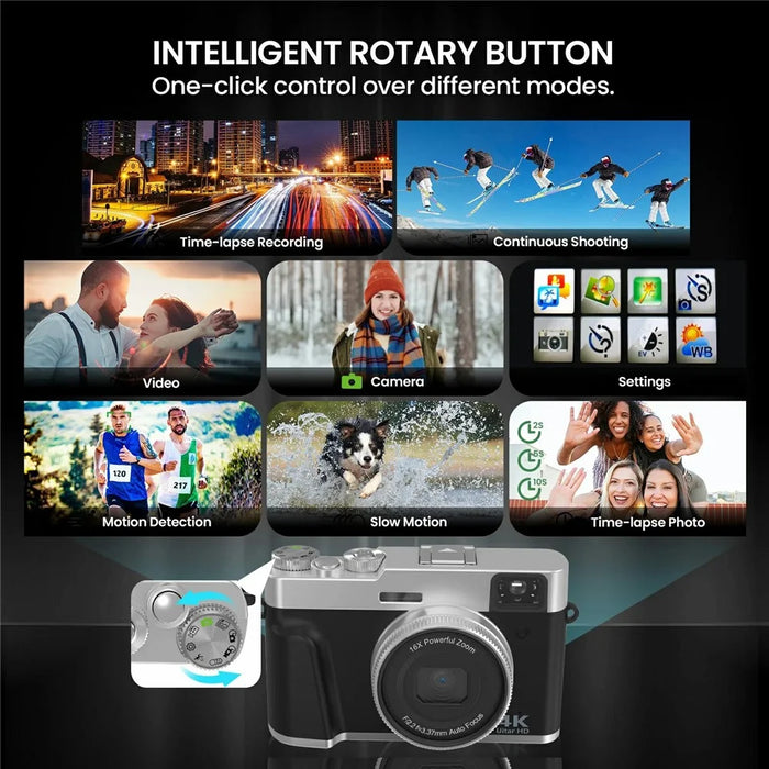 DC202L-AF Retro 4K Selfie Camera Photoflash Light Digital Camera with 32G TF Card for Kids Teens - Black - 5