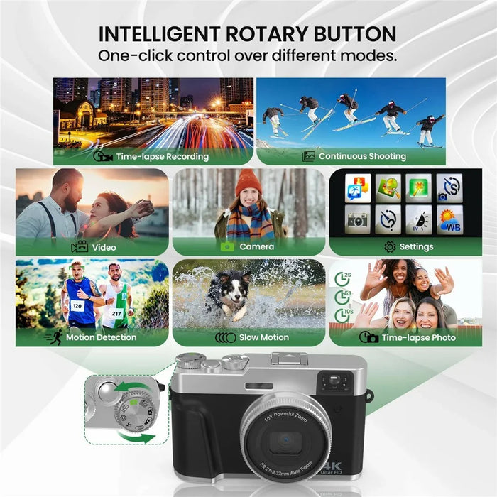 DC202L-AF Retro 4K Selfie Camera Photoflash Light Digital Camera with 32G TF Card for Kids Teens - Black - 7
