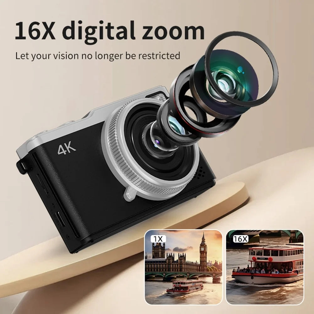 D72 2.4 Inch HD Flip Screen CCD Portable Digital Camera 4K Video Recording 16X Digital Zoom - Black - 4