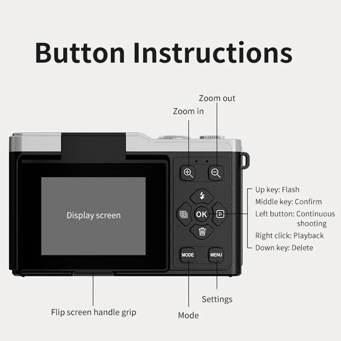 D72 2.4 Inch HD Flip Screen CCD Portable Digital Camera 4K Video Recording 16X Digital Zoom, with 32GB Card - Black - 6