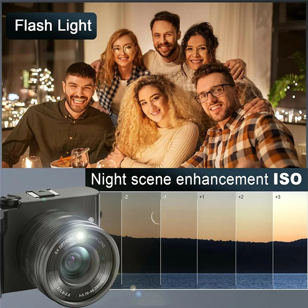 DC209X Digital Camera 8X Optical Zoom High Definition Shooting Camera with 5K Video Recording - Black - 6