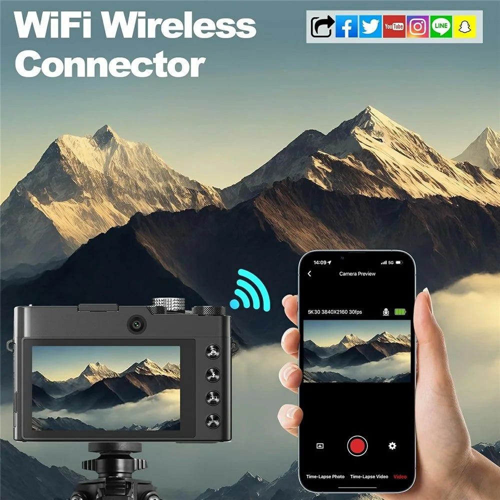 DC209X Digital Camera 8X Optical Zoom High Definition Shooting Camera with 5K Video Recording - Black - 7