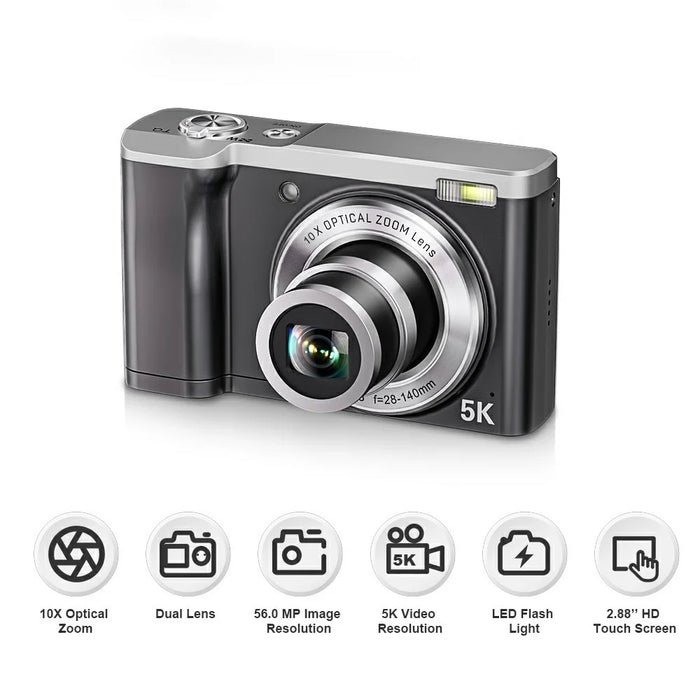DC305X Digital Camera 5X Optical Zoom Anti Shake HD Dual Lens 5K Video Recorder, with 32GB Card - White / EU Plug - 6